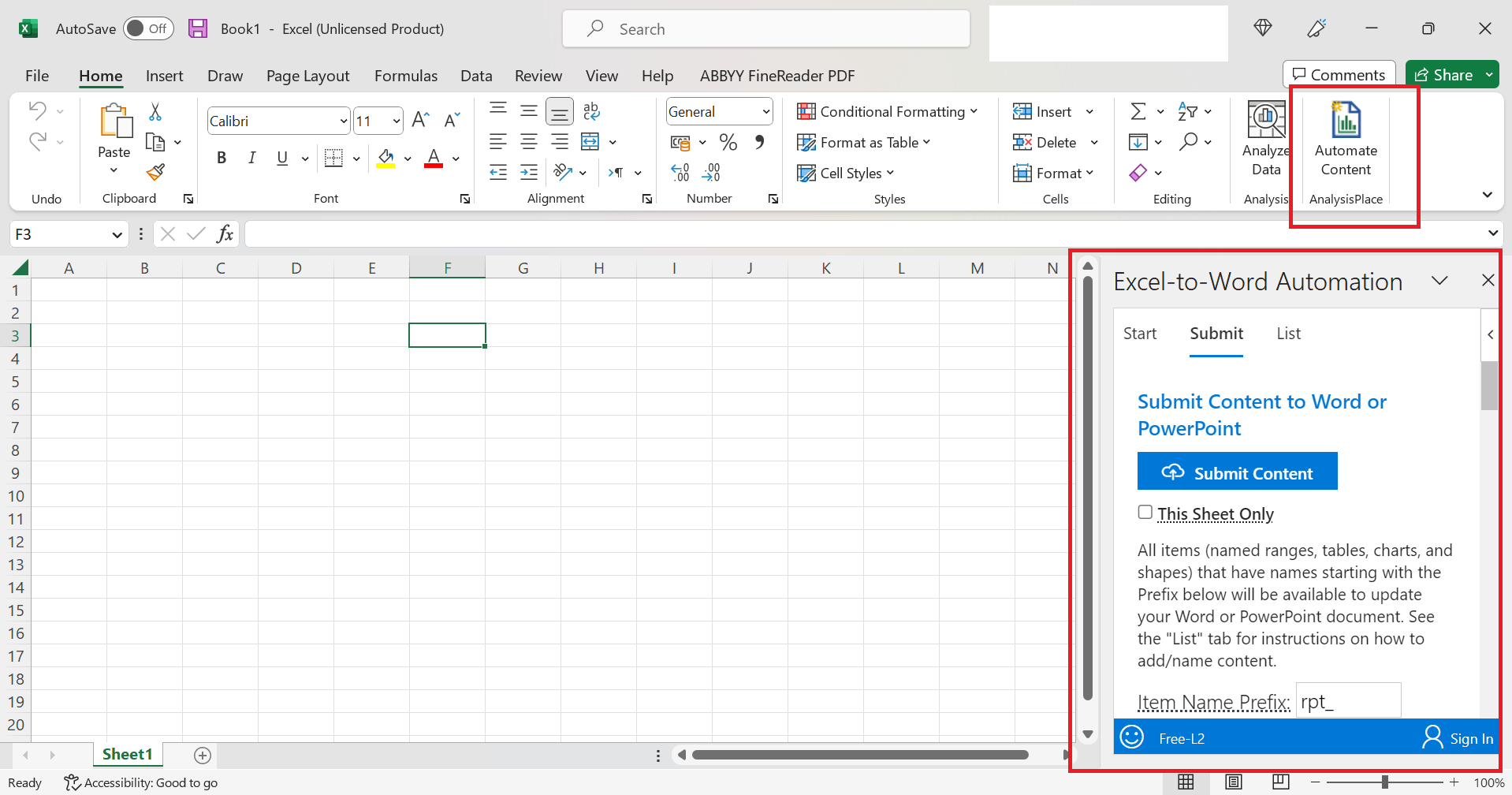 Analysis Place Excel addin