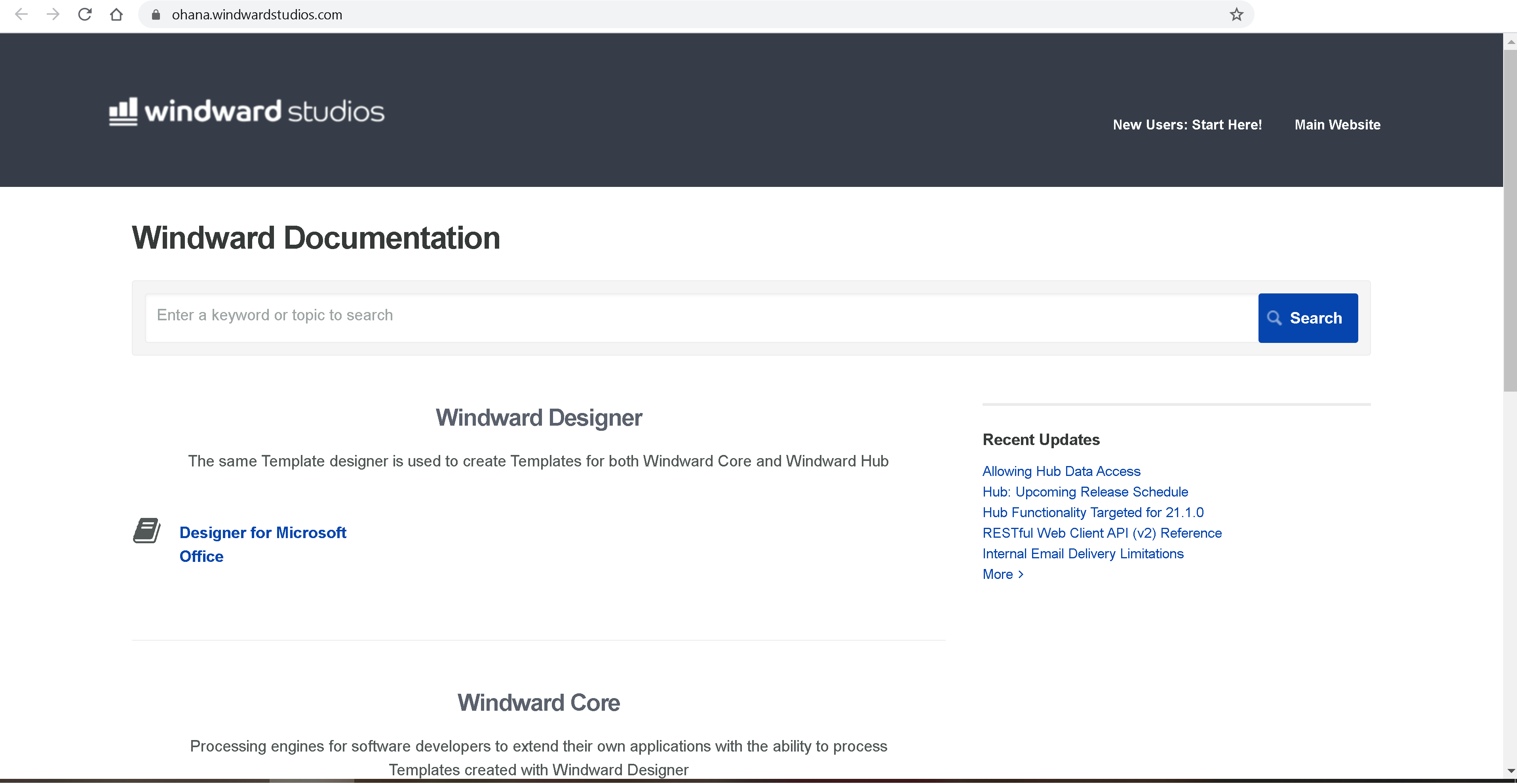 Screenshot of Windward Studios knowledgebase