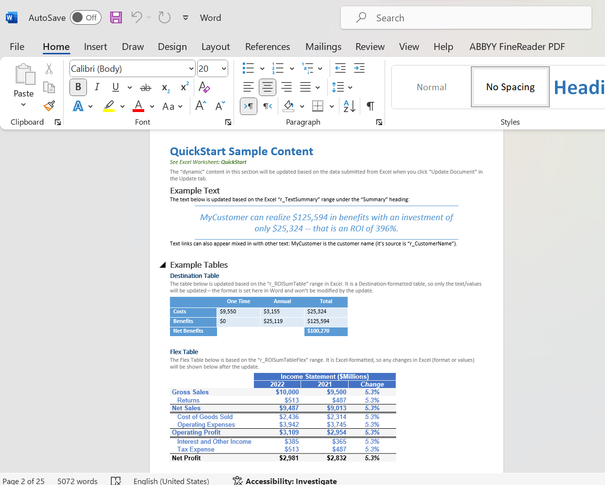 Look and feel of an Analysis Place document