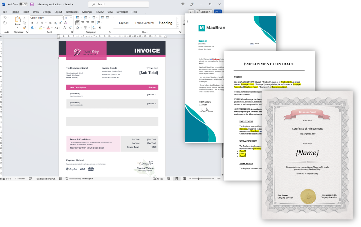 Screenshot of Word document automation output by DocuGenerate