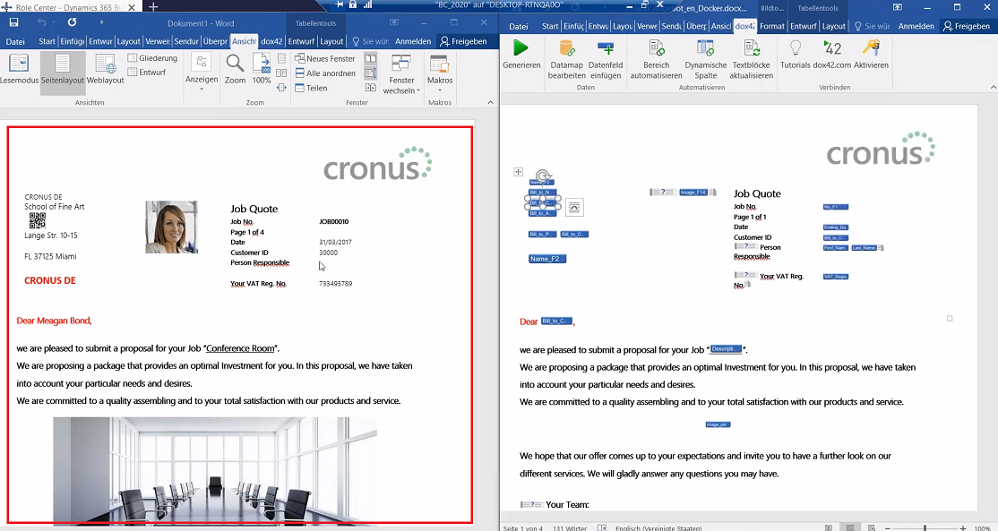 Screenshot of document automation output by Dox42