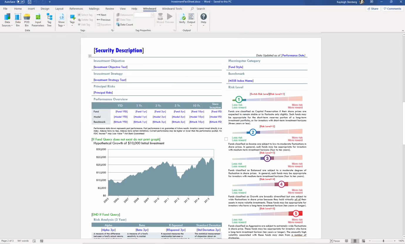 Another screenshot of Windward Studios document automation results in Word