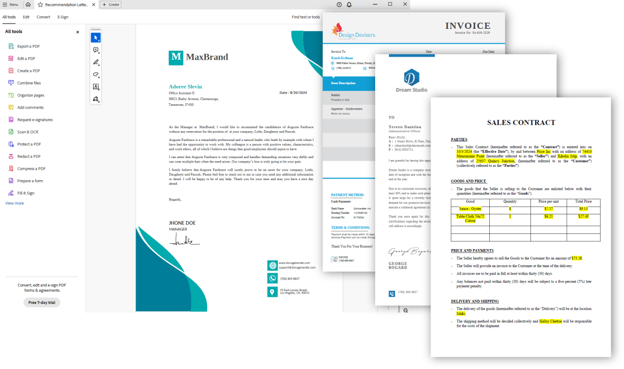 Screenshot of document automation PDF output by DocuGenerate