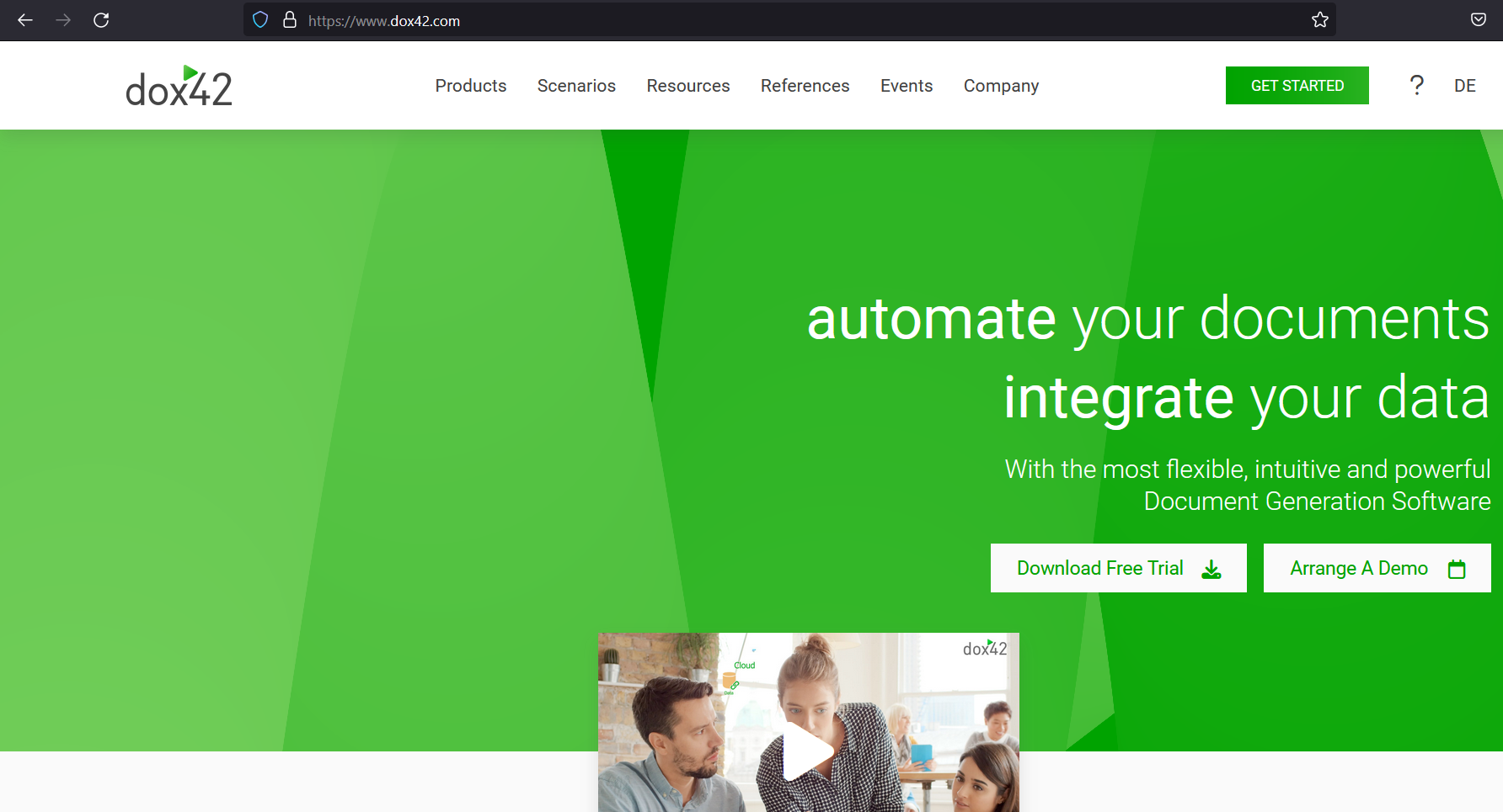 Screenshot of Dox42 document automation website