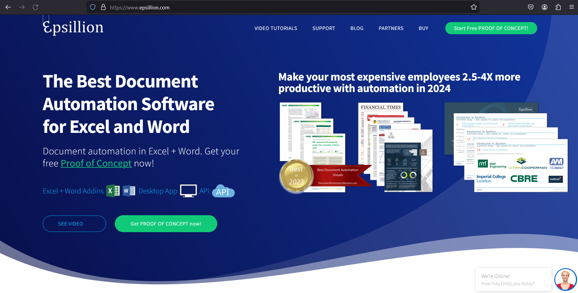 Screenshot of Epsillion document automation website