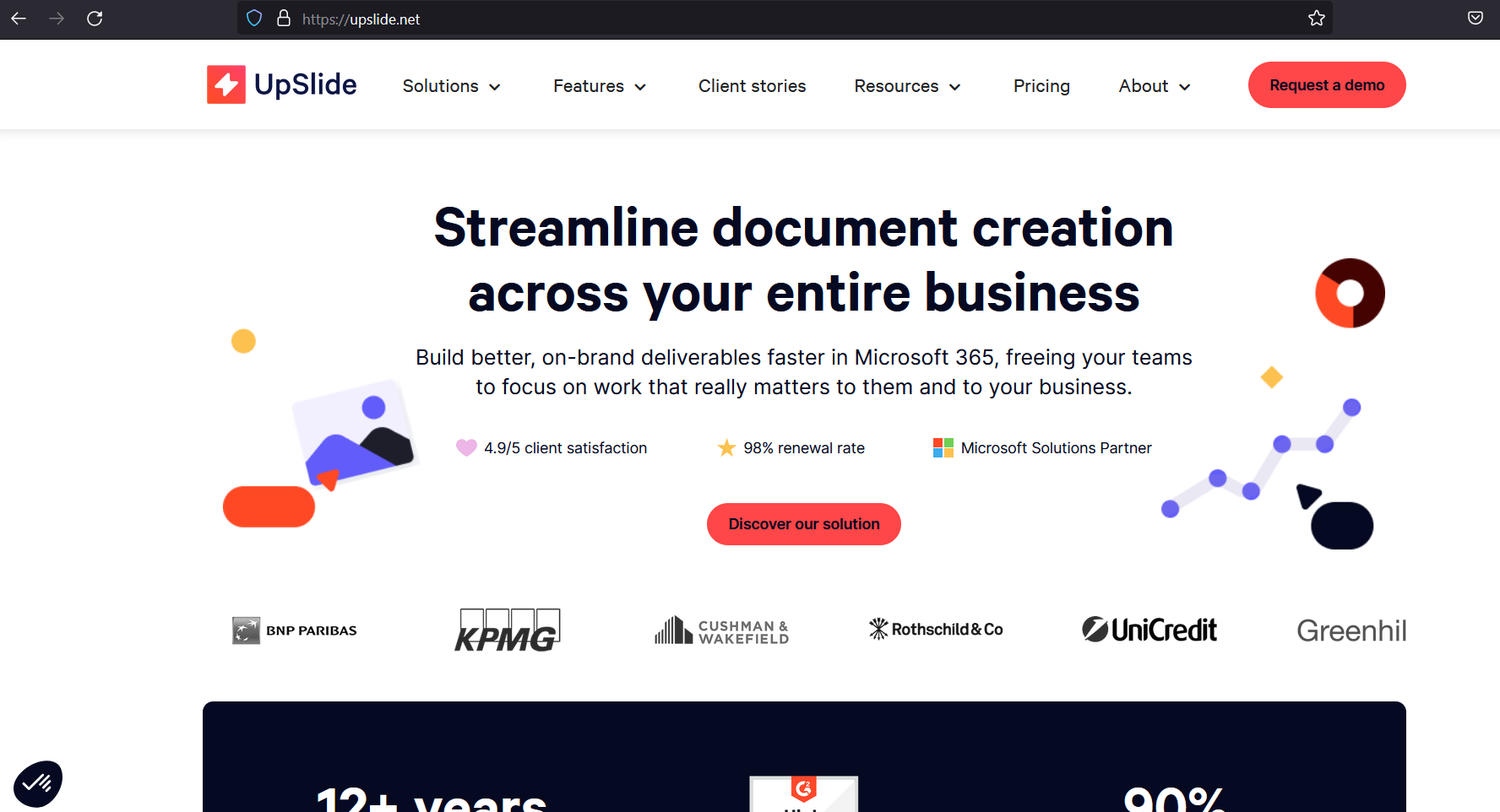 Screenshot of Upslide document automation website