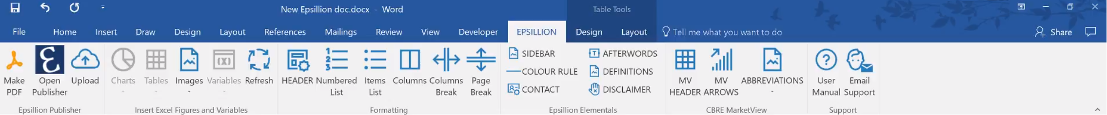 Screenshot of Epsillion Word addin for document automation